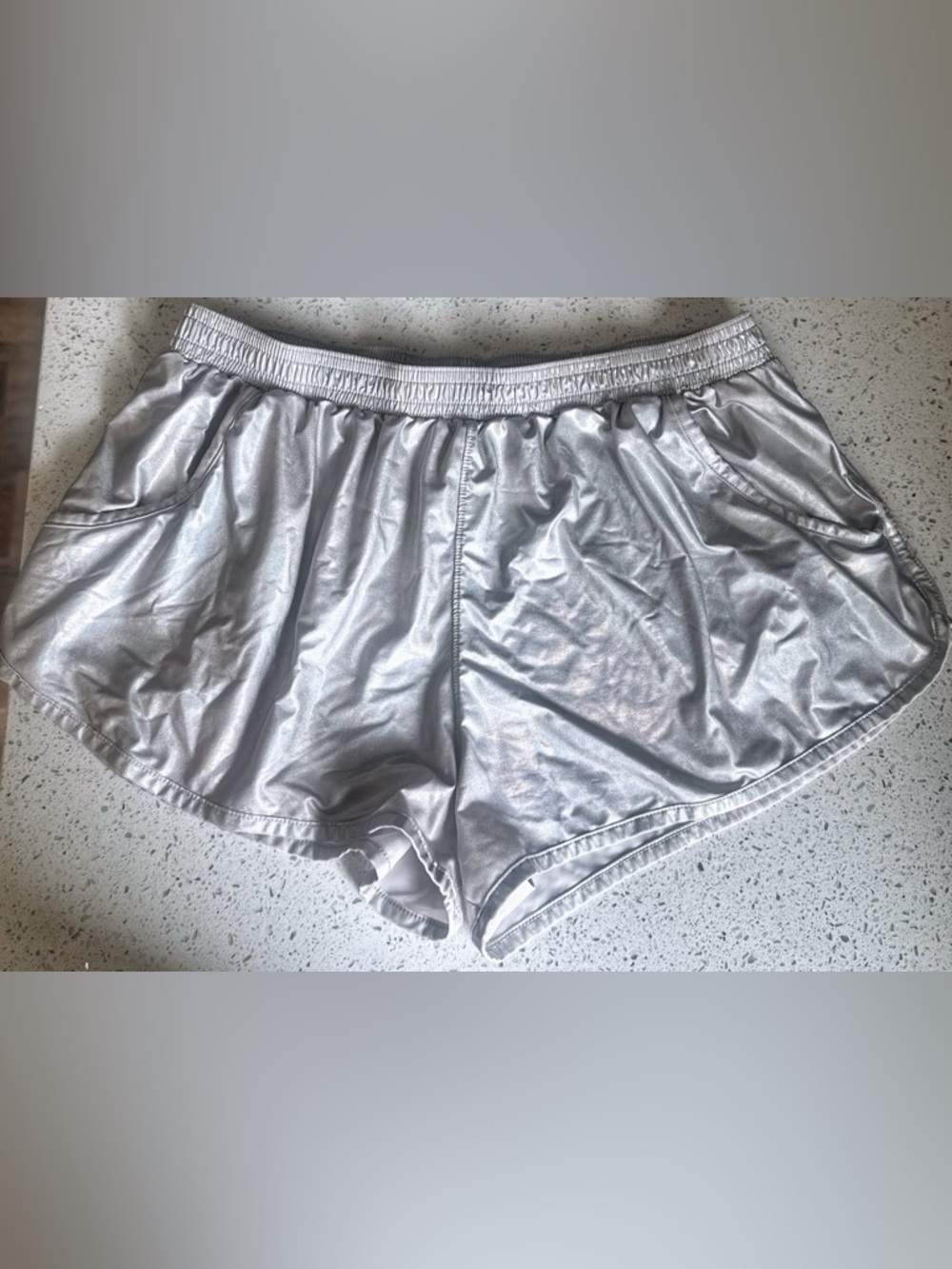 Arjen Kroos Metallic Silver Running Shorts L High Waisted Athletic Gym Shiny - Picture 2 of 6